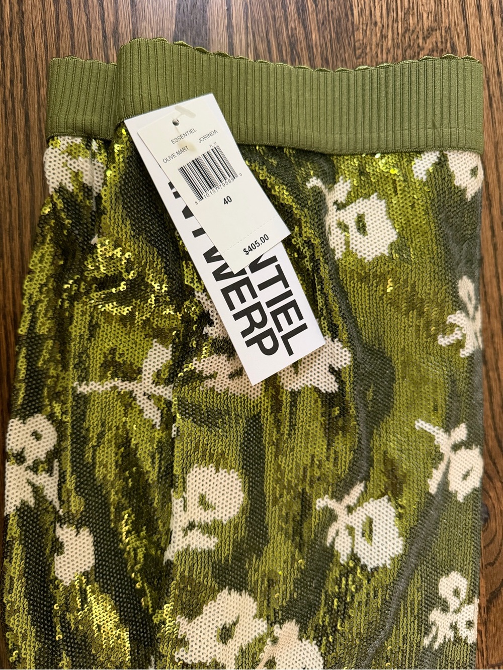 Essentiel Antwerp Jordinda Sequin Midi Skirt in green floral